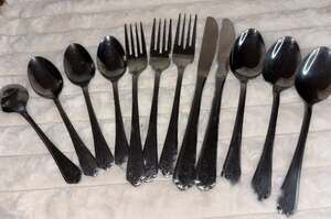 Vintage Imperial International FLEURETTE Stainless Korea Flatware Set 12 Pc Lot